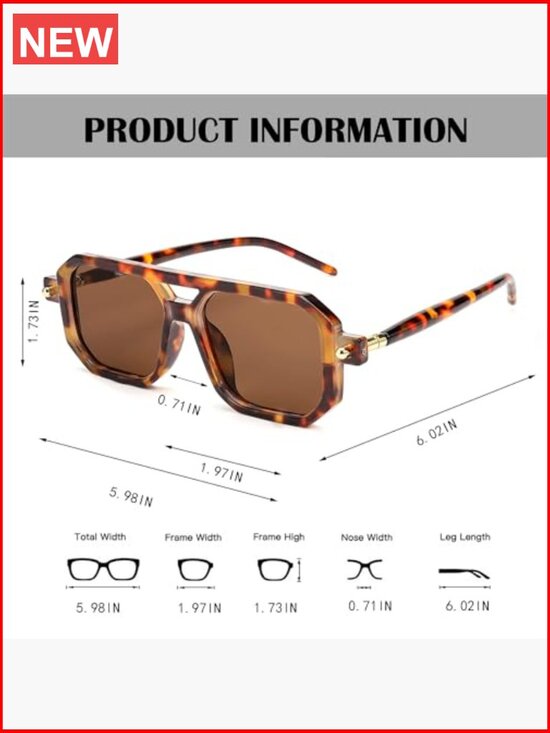 Retro Square Aviator Sunglasses - UV400 Protection Plastic Frame